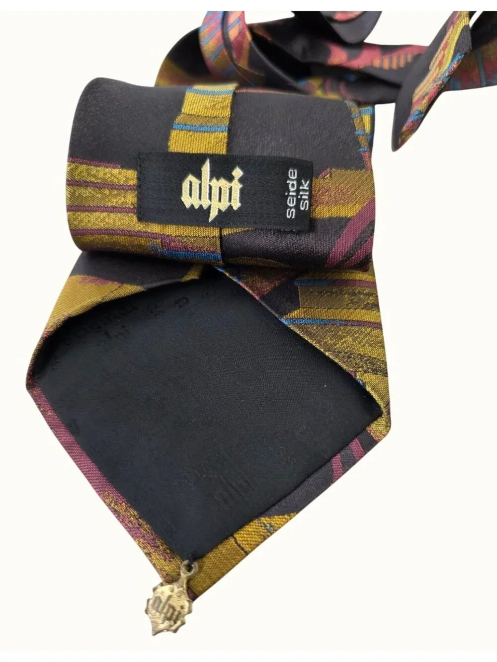 Alpi Silk Tie Metallic Abstract Geometric Necktie Multicolor Black 3.75